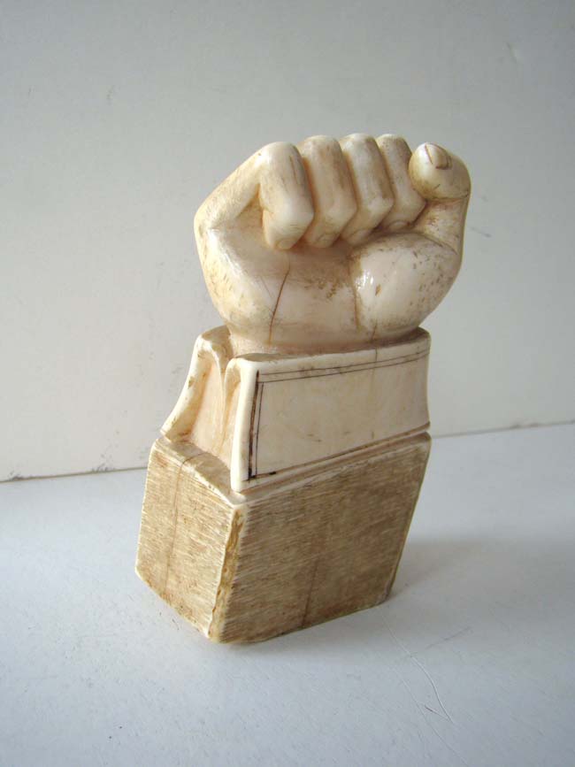 A fine and RARE carved Whale Tooth Paperweight in the form of a fist with cuff circa 1850 — image 2
